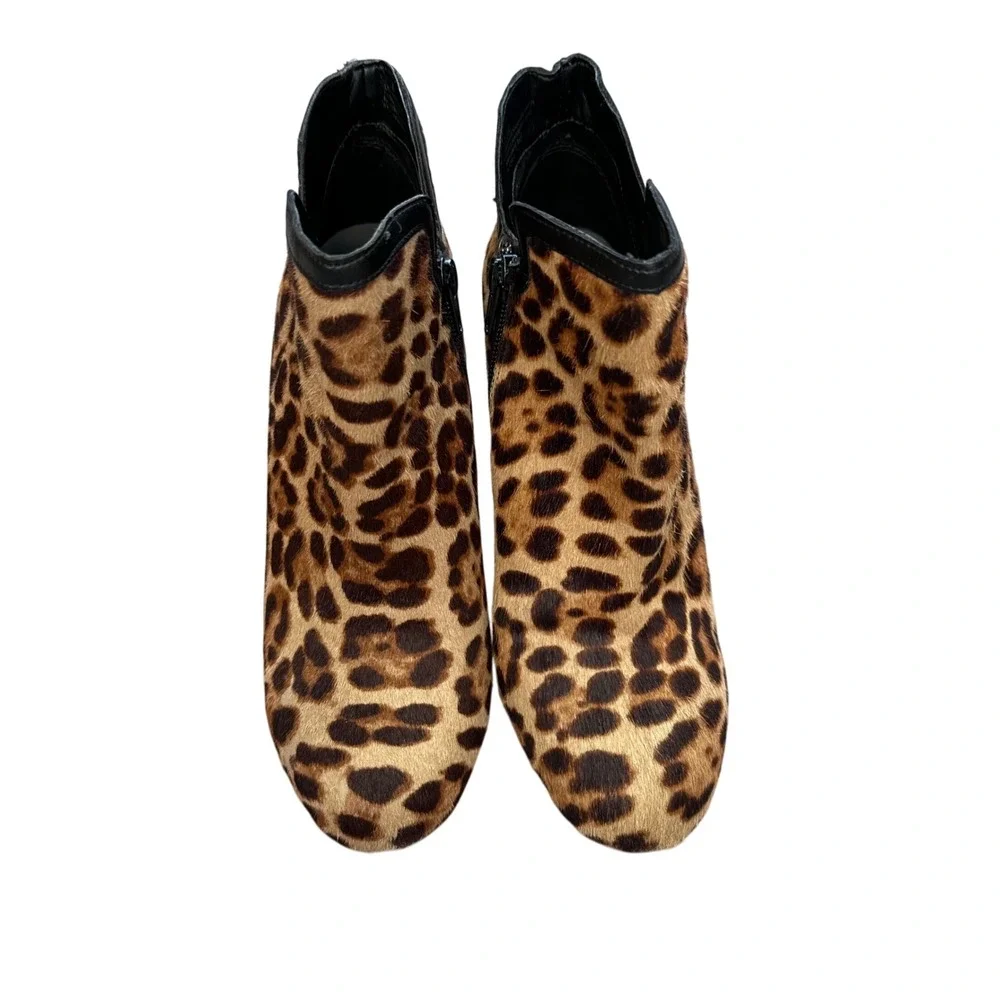 Leopard Print Pony Hair Leather‎ Trim Heel Booties 7.5M Gianni Bini